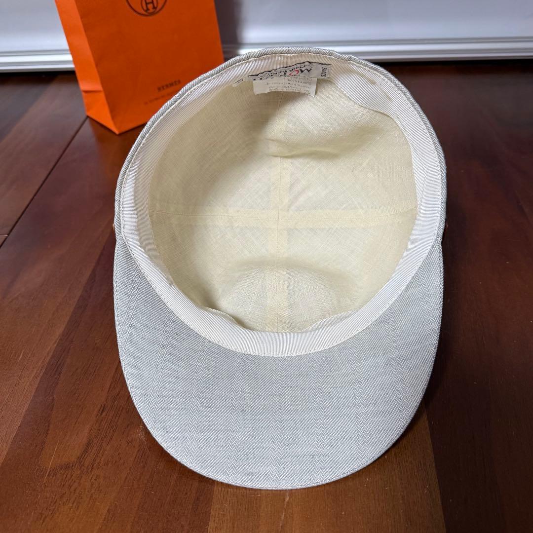 HERMES エルメス リネン シルク混 レザー セリエ ベージュ グレー57