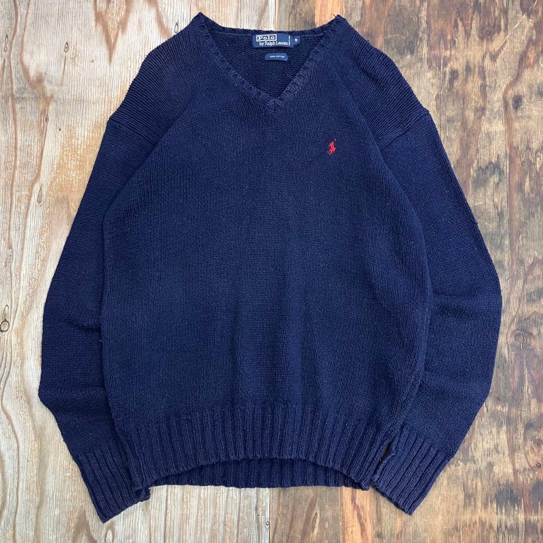 90s ポロラルフローレン コットンニット セーター Vネック vintage