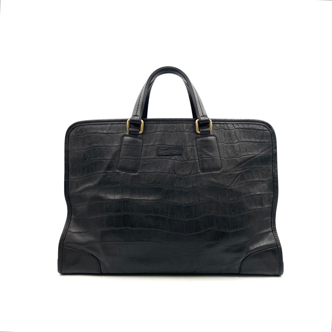 《超美品》ダニエル&ボブ ビジネス バッグ ブリーフケース 型押し レザー 黒系