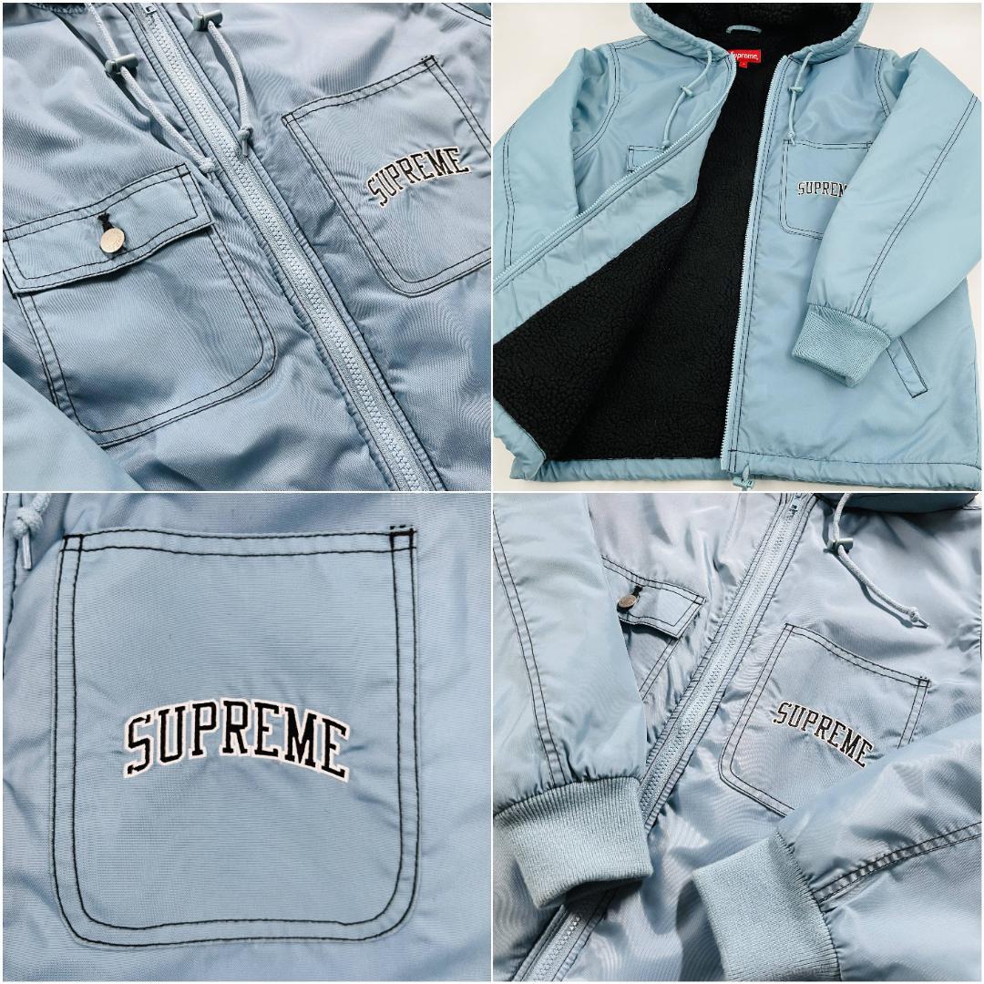 Supreme ナイロン ジップ アップ ジャケット 裏ボア ライトブルー S