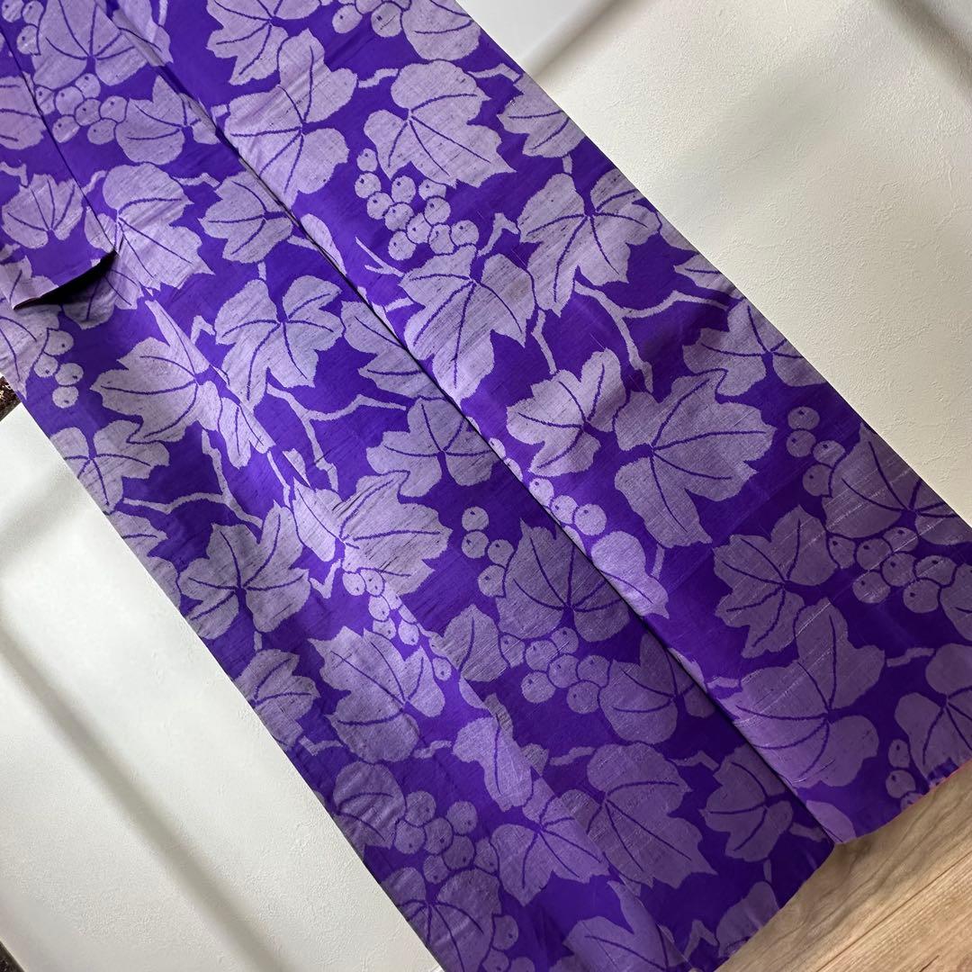 超美品 袷 正絹 着物 157 アンティーク ヴィンテージ 銘仙 紫 ぶどう