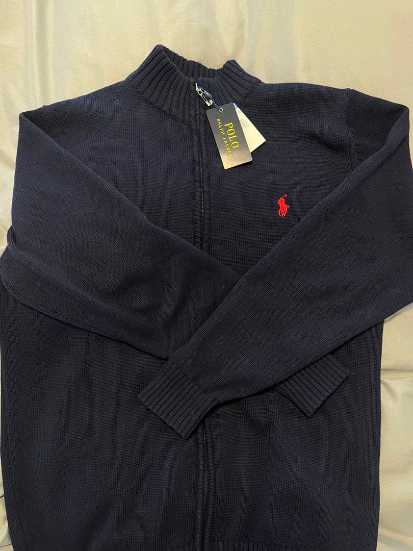 【タグ付き】POLO RALPH LAUREN ネイビー　ジップアップニット POLO RALPHLAURE ラルフローレン ジップアップ ニット セーター L 紺