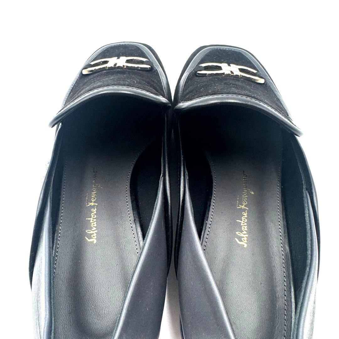 Ferragamo ガンチーニ スエード オペラシューズ ブラック 22cm