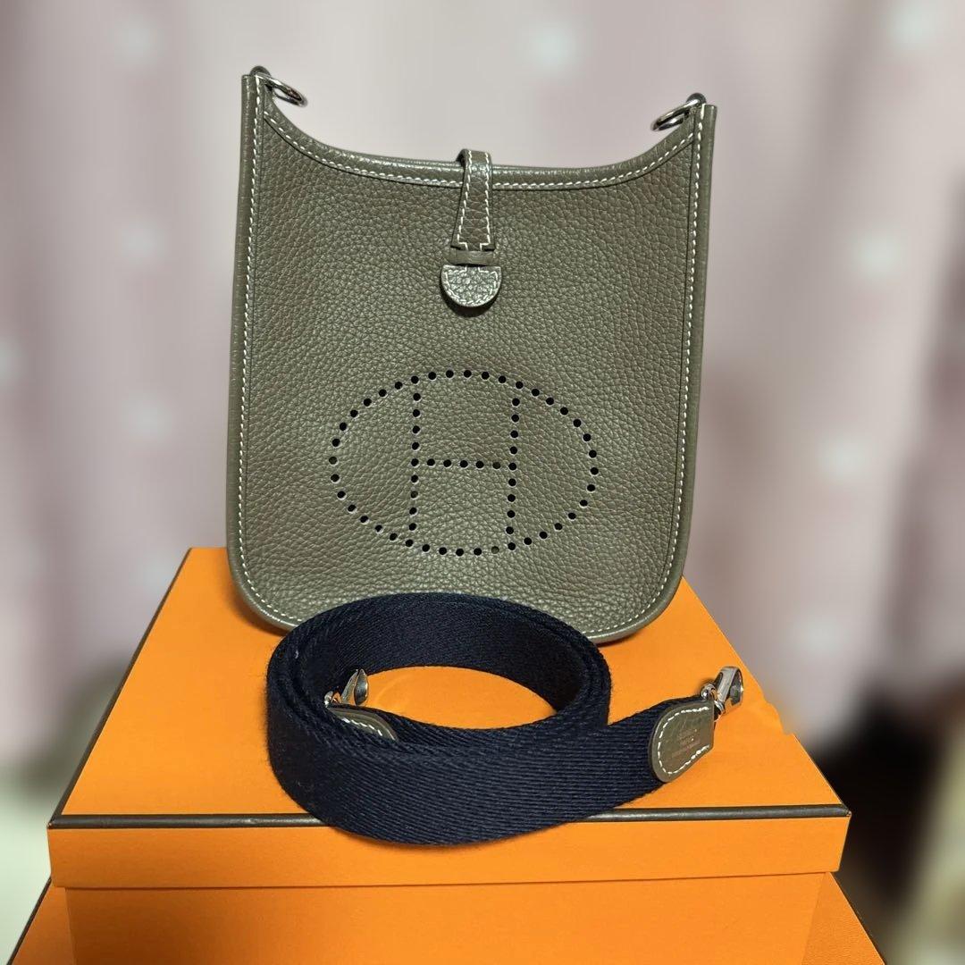 エブリン tpm エトゥープ ブルーインディゴ　シルバー金具 Y刻印　ロング エルメス エヴリンアマゾンTPM エトゥープ/ ブルーインディゴ トリヨン