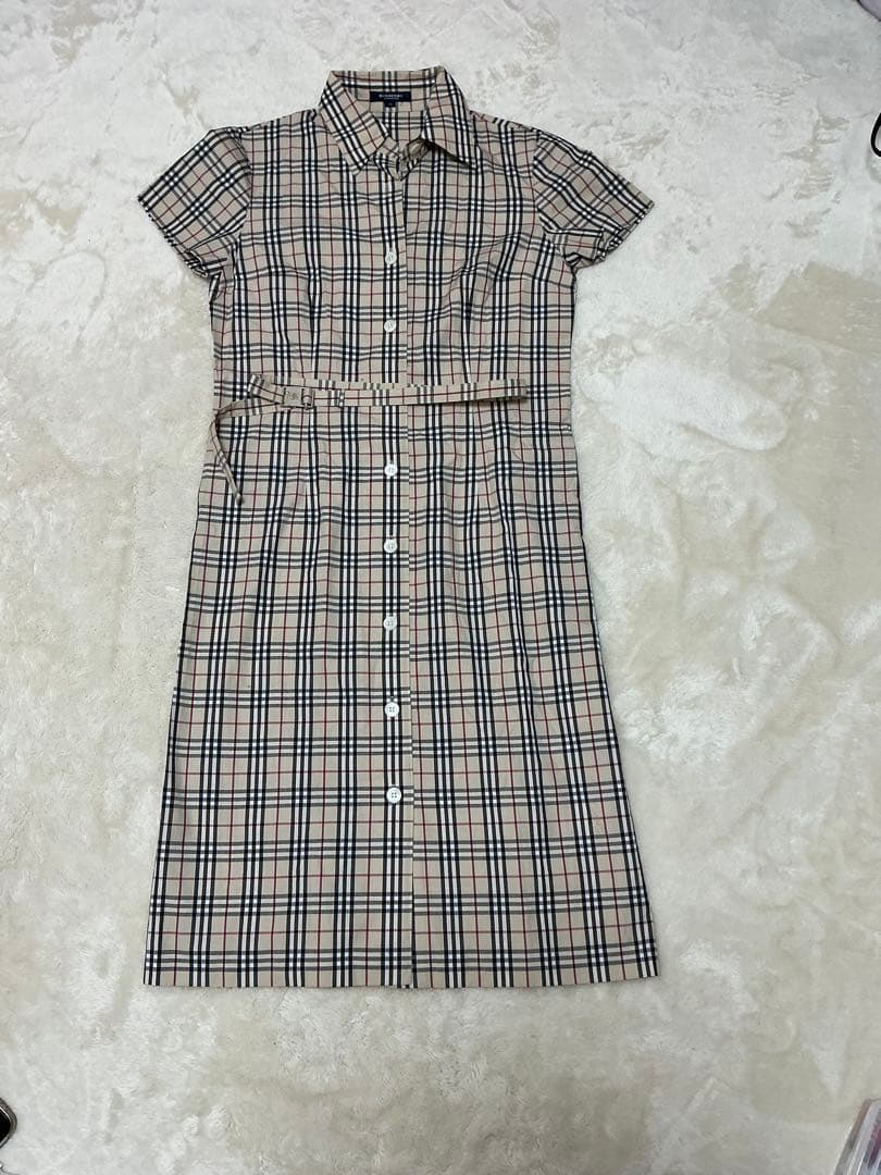 BURBERRY チェック柄 半袖ワンピース バーバリーブルーレーベル チェック柄半袖ワンピース 38 ウール100