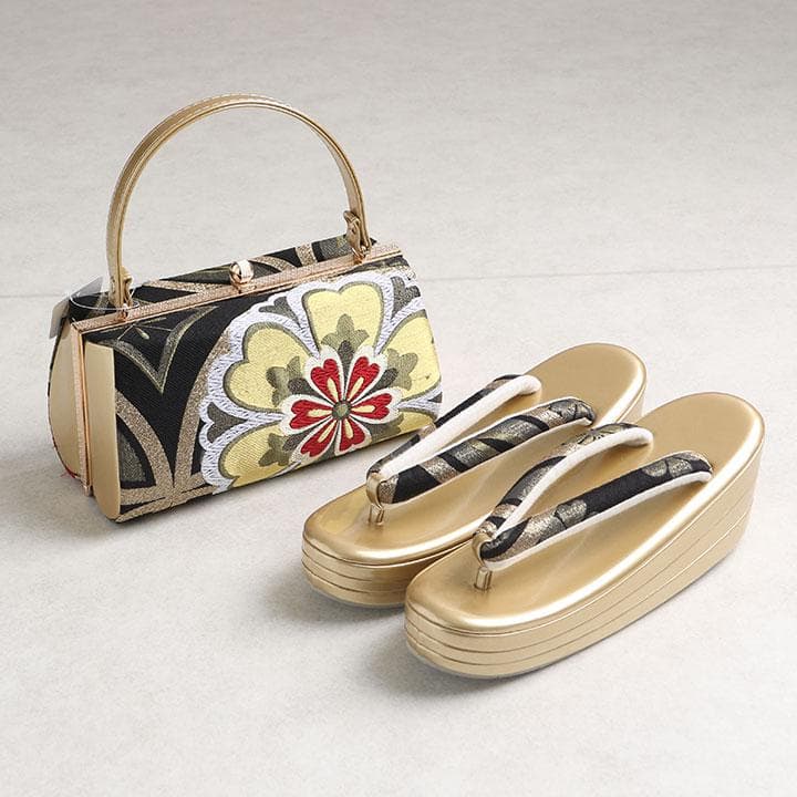【新品】草履バッグセット モダン古典柄 帯地 　厚底草履　24cm　03090 草履バッグセット 成人式 振袖 厚底 モダン 振袖用草履バッグセット