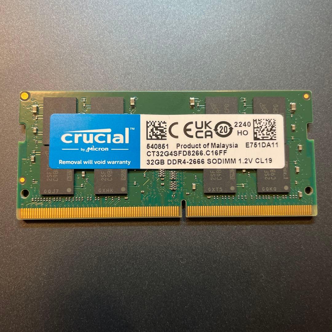crucial 32GB DDR4-2666 SODIMM メモリー Crucial 32GB Kit (8GBx4) DDR4 2666 MT/s (PC4-21300) SR x8 DIMM 288