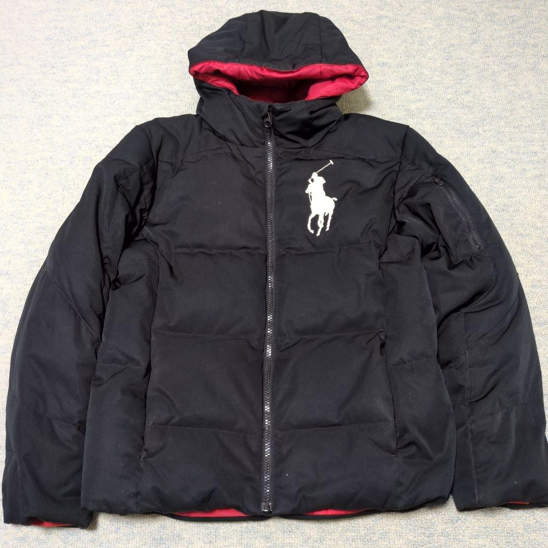 ラルフローレン ビックポニー刺繍 ダウンジャケット フーディ 黒 L14-16 ポロバイラルフローレン ビッグポニー ダウンジャケット メンズXL 古着
