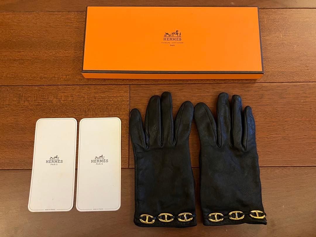 HERMES エルメス　レザーグローブ　ブラック 中古・古着通販】HERMES (エルメス) レザーグローブ ブラック