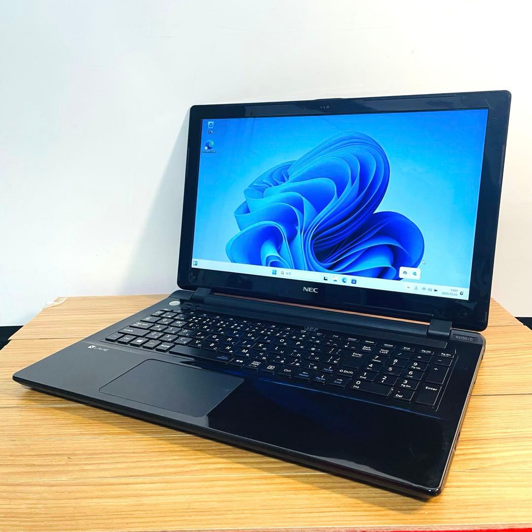ピアノブラックNEC ノートパソコン　メモリ8ギガwin11オフィスDVDカメラ LaVie Windows11 NEC Lavie NS350NAB Corei3 8145U NVMe ssd256GB