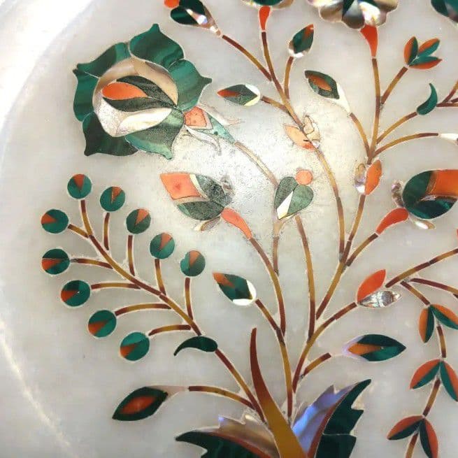 花の螺鈿象嵌プレート大理石インド工芸品飾り皿 タージマハル スタンド