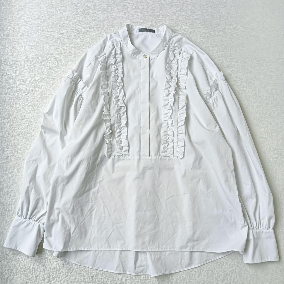 ほぼ未使用✨《セオリーリュクス》25SSバンドカラーブラウス フリル 大きめ