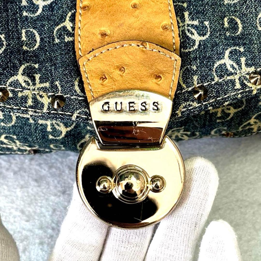 GUESS ゲス デニムハンドバッグ レザー ミニ ボストン コンビ