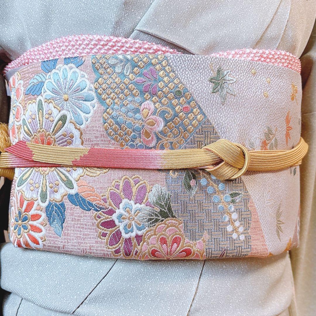 正絹 訪問着 フルセット 裄67 落款 礼装 入学式 卒業式 M 袋帯 若草 緑