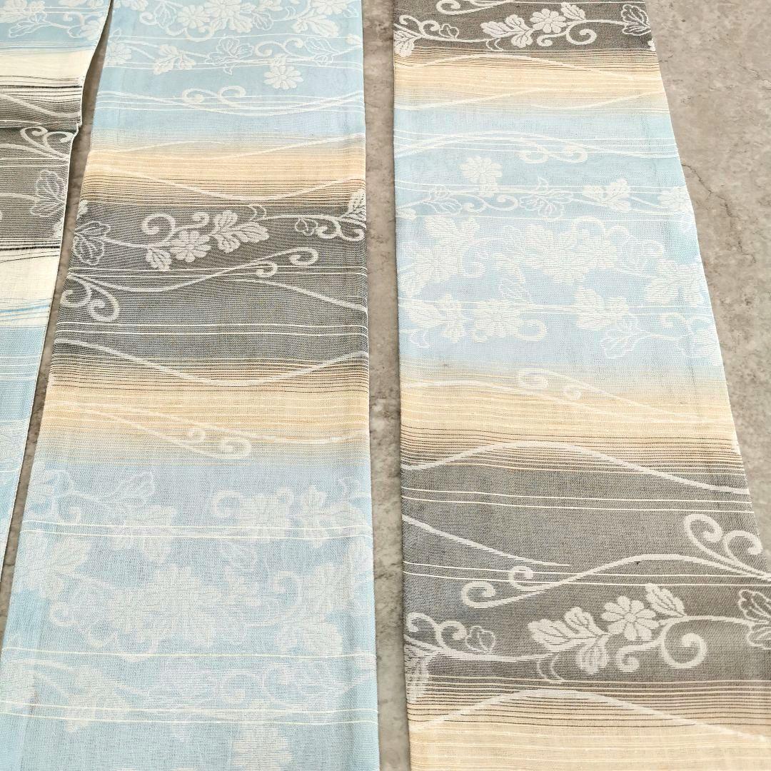 一点物×一生モノ】正絹 紋紗の半幅帯 リバーシブル 水色 グレー 涼しげ