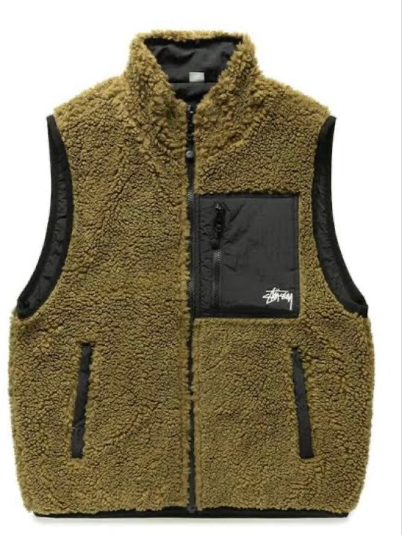 トップス Stussy Sherpa Reversible Vest - Olive S org.jpg