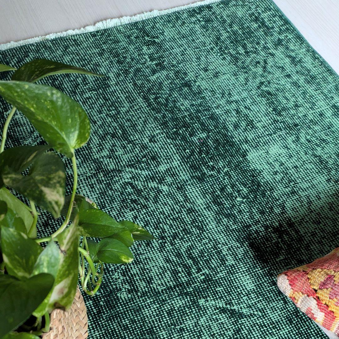 85×197 グリーンワンカラーオーバーダイ トルコヴィンテージラグ