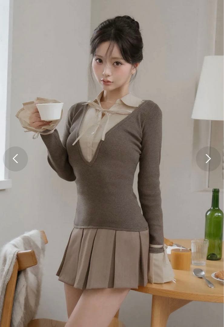 Darich シャツドッキングプリーツミニワンピース モカ FREE ダーリッチ Darich シャツドッキングプリーツミニワンピース （モカ