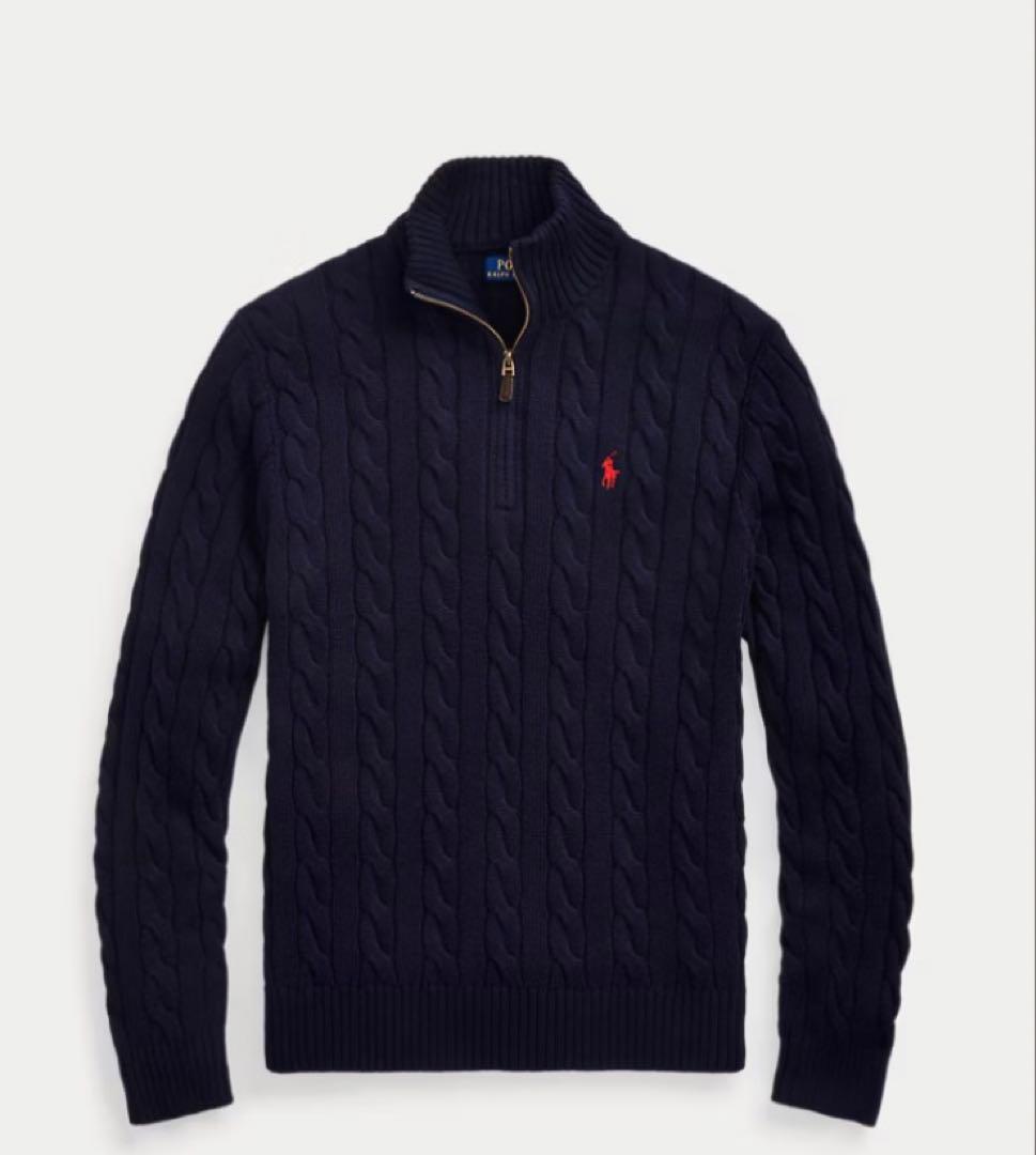 POLO RALPH LAUREN ケーブルニット ハーフジップ メンズXL 紺 - メルカリ