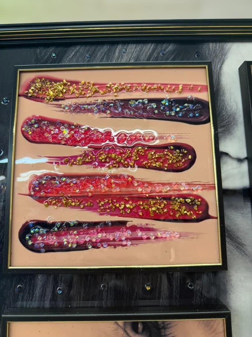 アートパネル 水晶絵 レッド コスメ ピンク 美容 キラキラ 赤 壁掛け