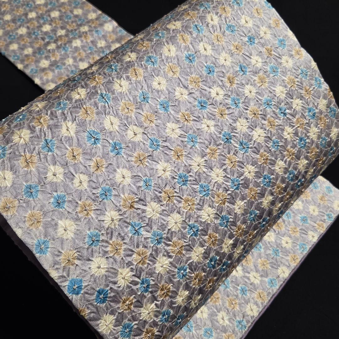 着物と帯京月花 m3805 □灰色がかった紫地に総絞り正絹名古屋帯/九寸