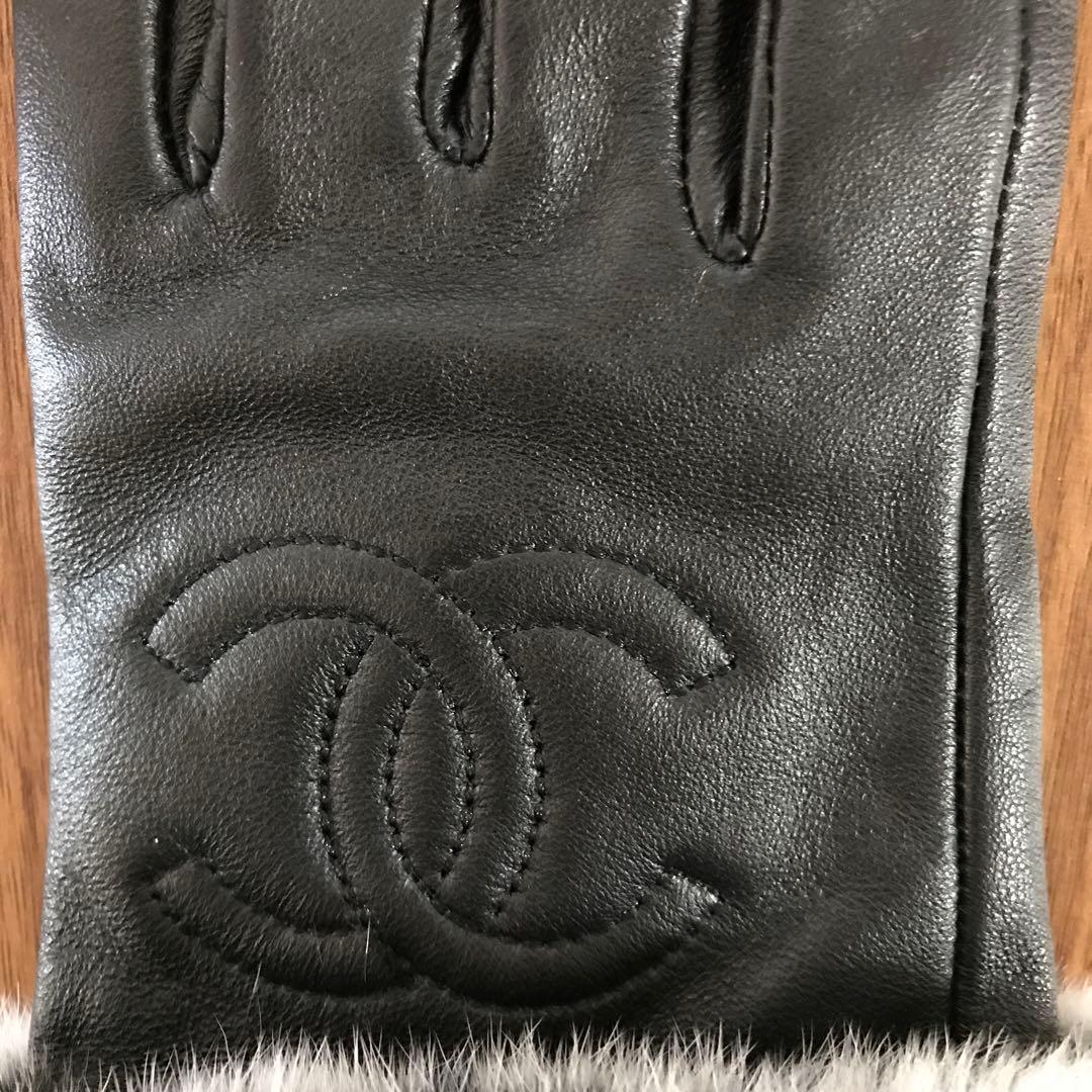 CHANEL ブラック レザー ファー手袋 右のみ - メルカリ