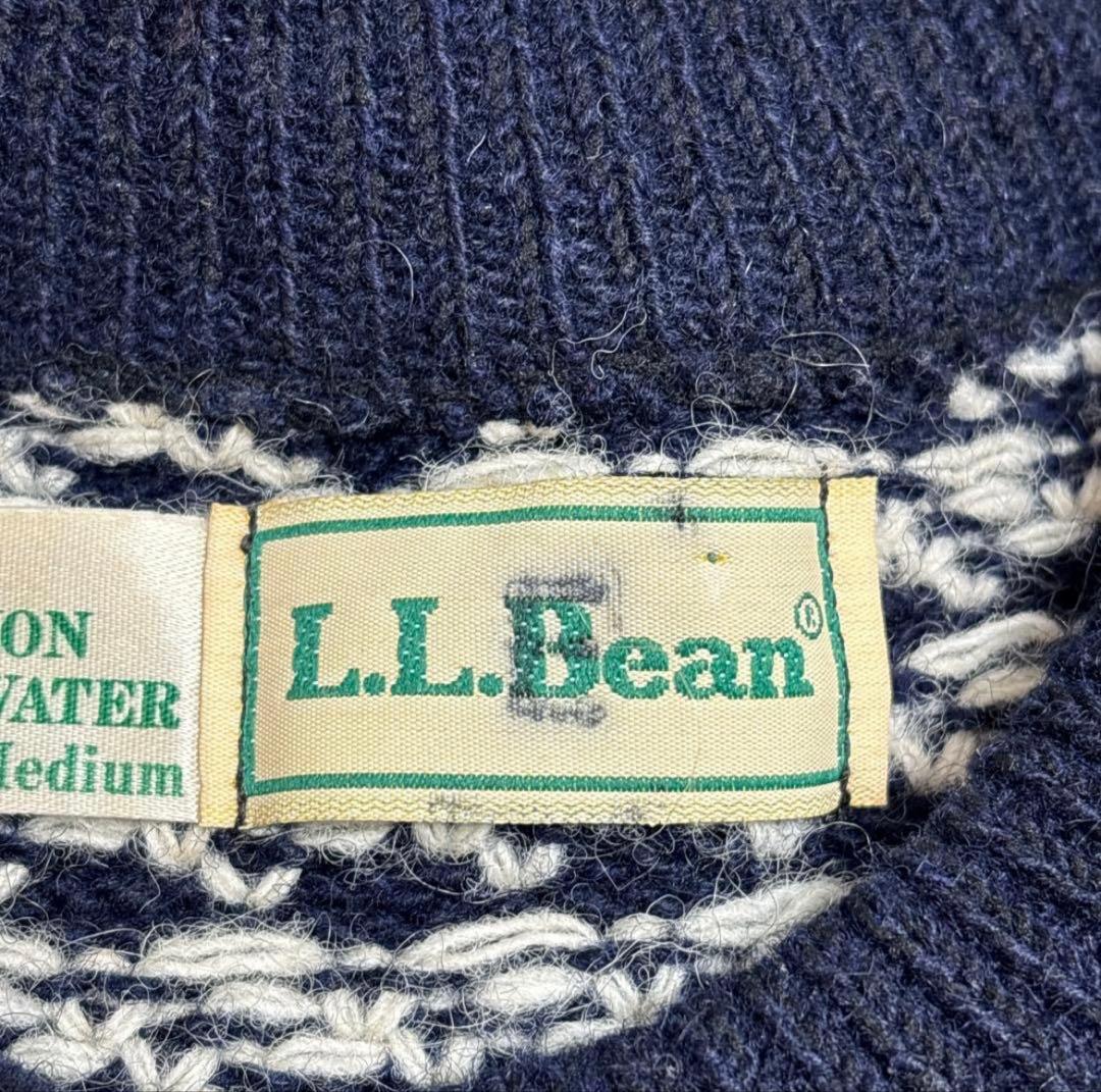 名作 ノルウェー製 80s L.L.Bean バーズアイ ニット M 鳥の目