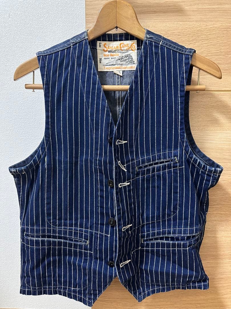 SUGAR CANE ストライプデニムベスト 36 SUGAR CANE シュガーケーン ウォバッシュ ストライプ ベスト メンズ