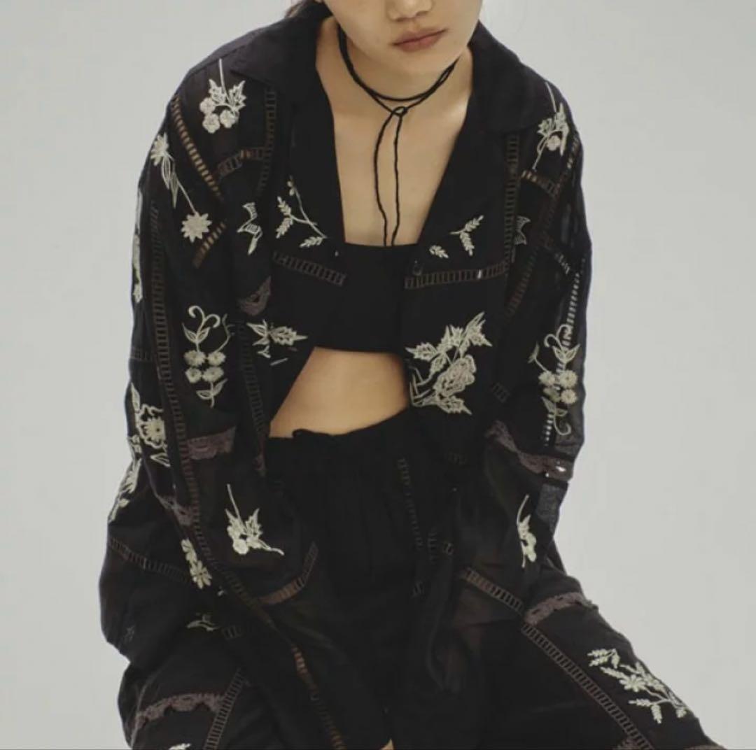 Embroidery Patchwork Shirts black