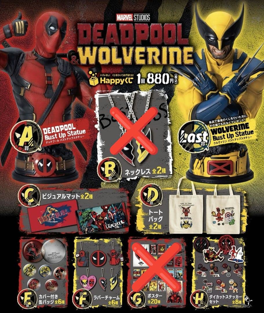 Happy くじ MARVEL デッドプール ウルヴァリン フィギュア コンプ