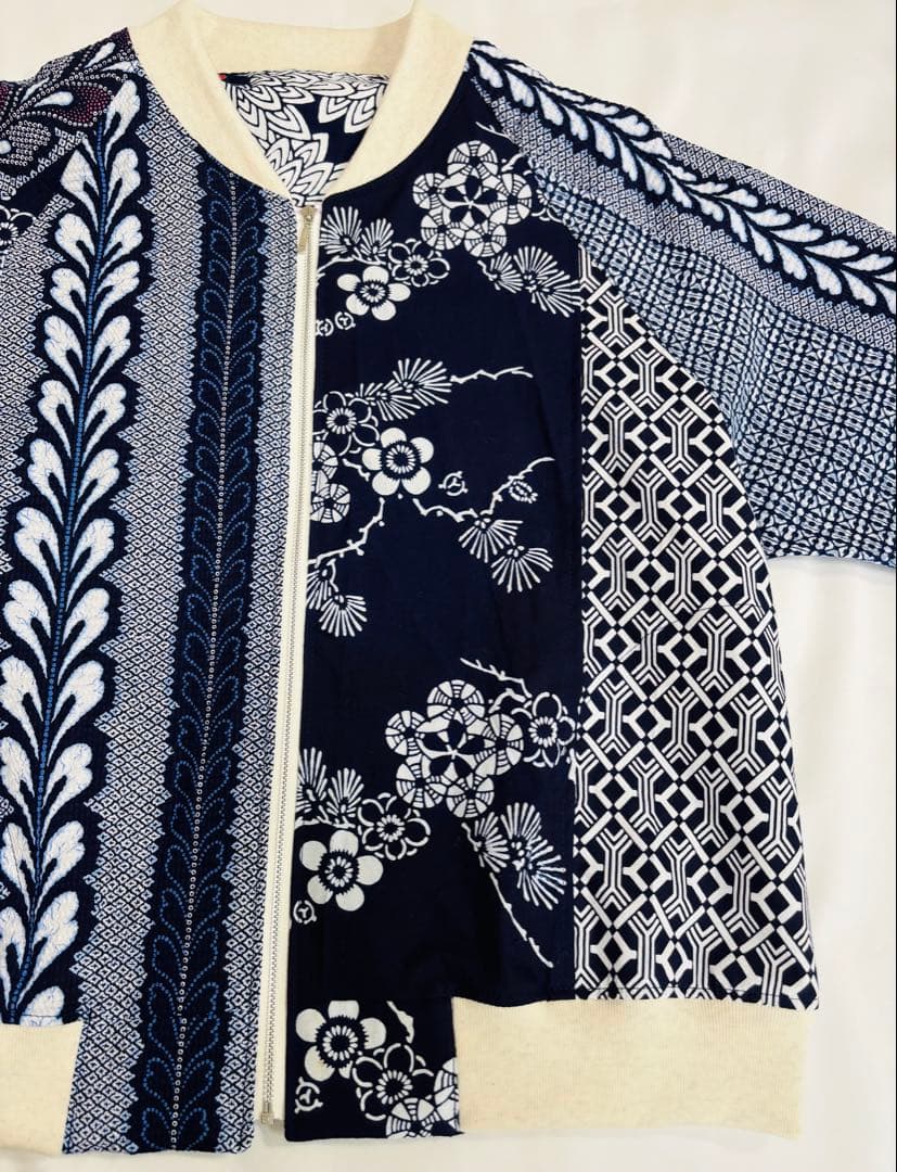 浴衣リメイク93番 浴衣地パッチワーク単衣スカジャン風