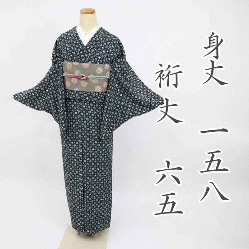 小紋＊袷着物 宝尽くし模様 薄黒 カジュアル 正絹 街着やお稽古着に