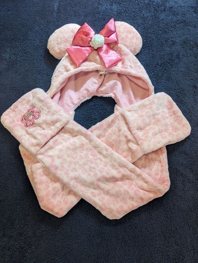 ディズニー　ミニー　マフラーキャップ　ファンキャップ　ピンクヒョウ柄 ディズニー限定 ミニー ピンク ヒョウ柄 ファンキャップマフラー