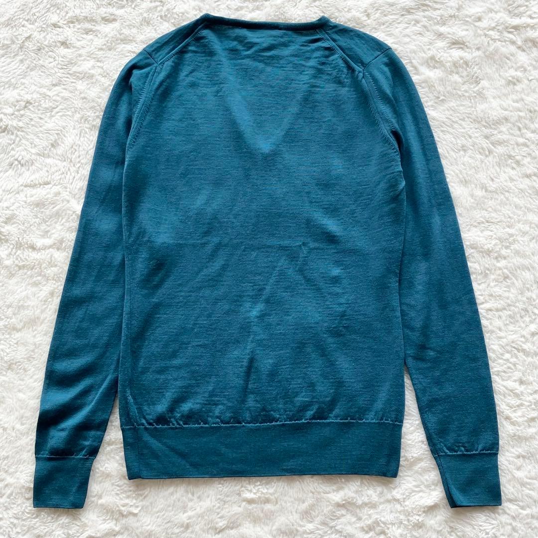 美品】ジョンスメドレー メリノウール Vネックニット ターコイズ