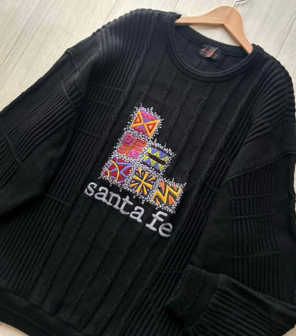 ★スーパーマン★ さん専用santa feサンタフェウール100%3Dニット刺繍 楽天市場】サンタフェ 総柄 ロゴ クルーネック ニット 50 52 サイズ LL