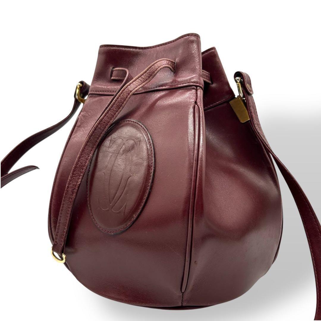 良品 1016 カルティエ ショルダーバッグ 巾着 マストライン ボルドー Cartier カルティエ マストライン ショルダーバッグ ボルドー ロゴ