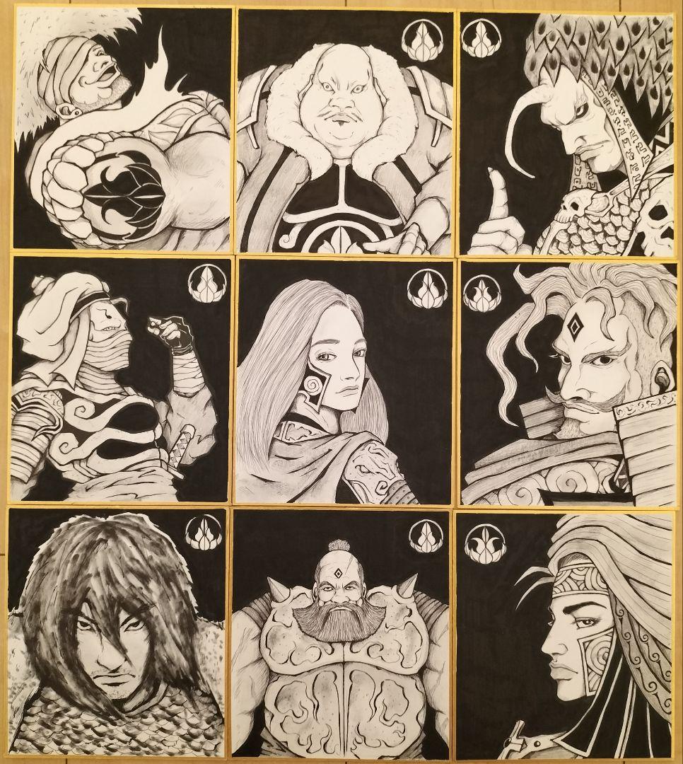 武士（侍）全9枚　【千福寺家家臣団】　オリジナルイラスト　戦国武将　似顔絵 イラスト作品