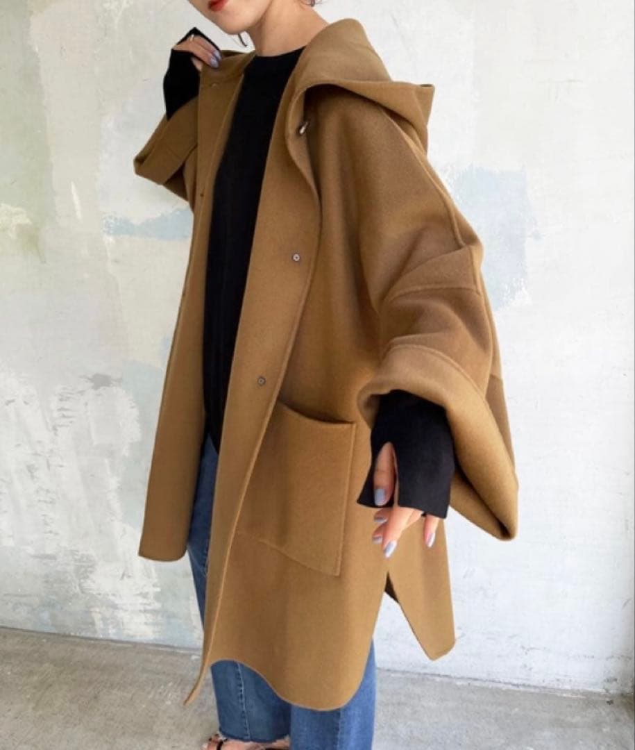 美品 Spick&Span スーパー160sテントラインショートコート キャメル