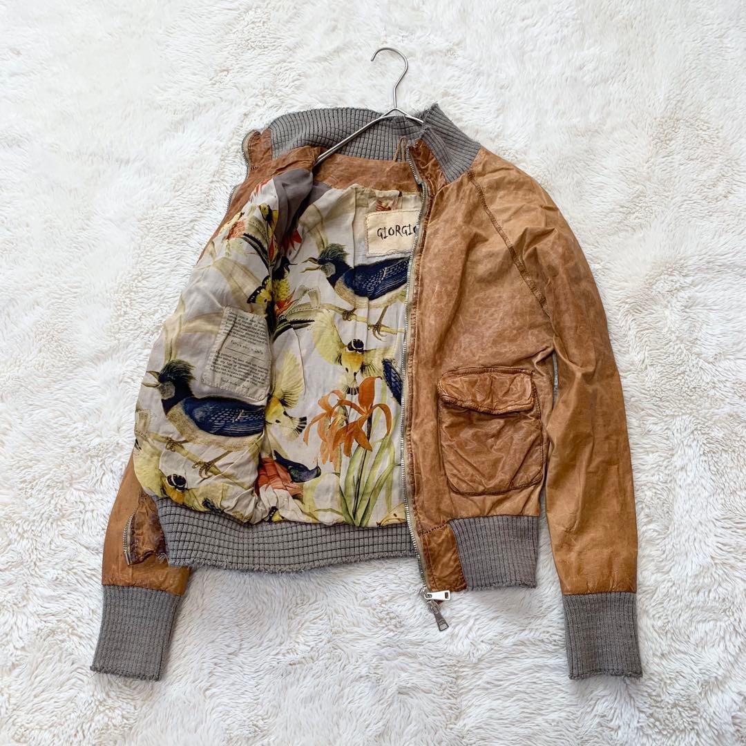 GIORGIO BRATO レザー　ジャケット　袖リブ　鳥　42サイズ　ブラウン Giorgio Brato Italian Brown Eroded Leather Jacket – Dolce Vita Hub