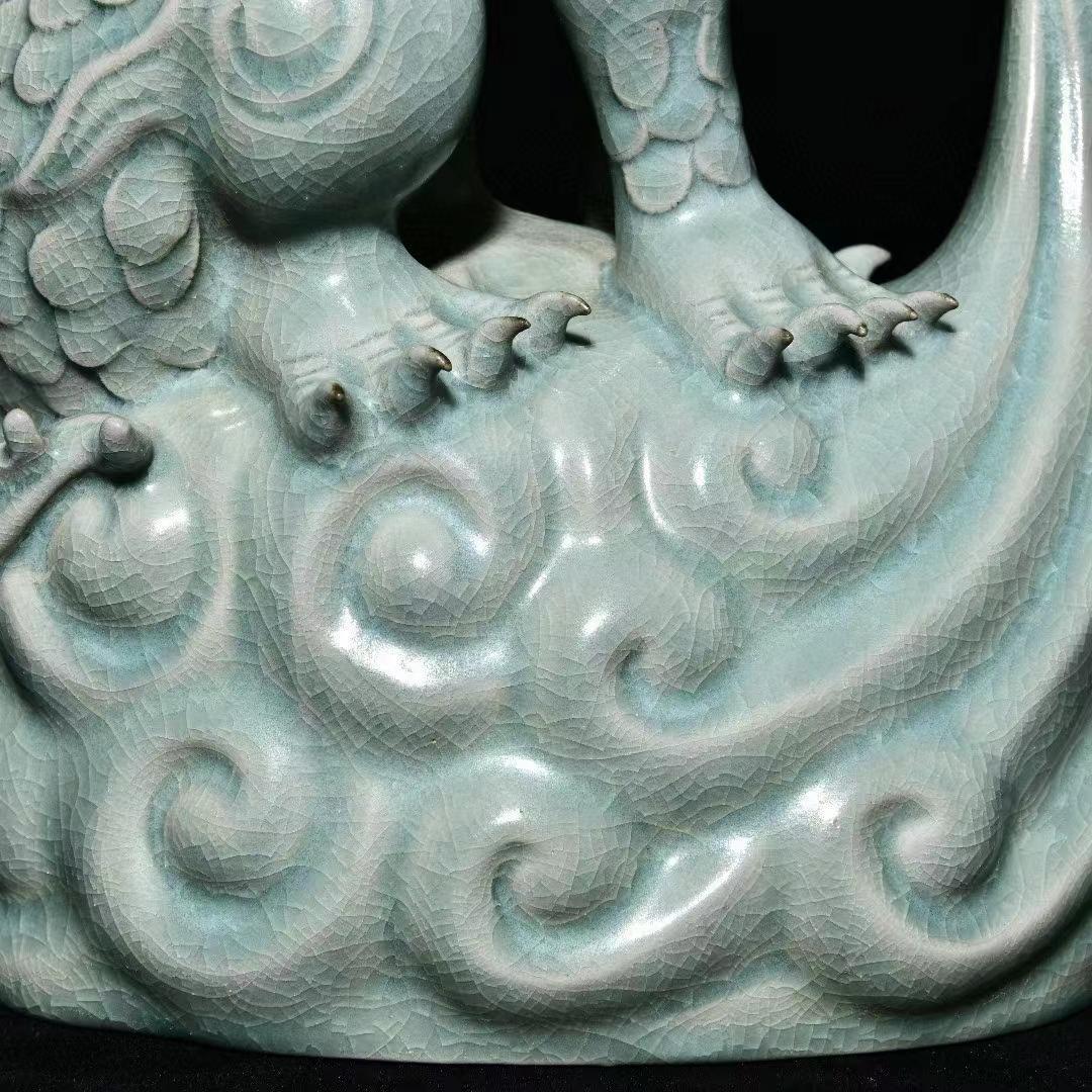 中国古美術・旧蔵の陶磁器、招福の瑞獣・19x30・案頭・置物・文房具