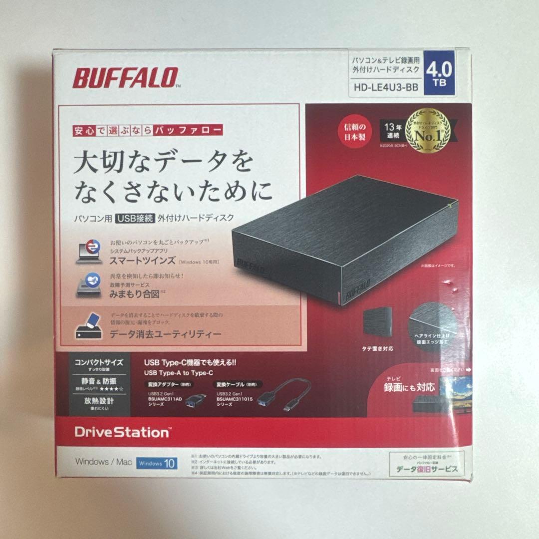 BUFFALO 4TB 外付けハードディスク HD-LE4U3-BB 楽天市場】BUFFALO HD-LE4U3-BB ブラック [外付けハードディスク