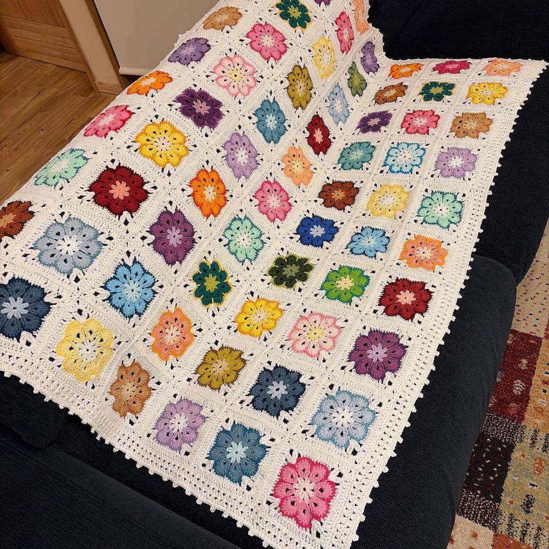 ハンドメイド アフリカンフラワー ブランケット モチーフ コットン