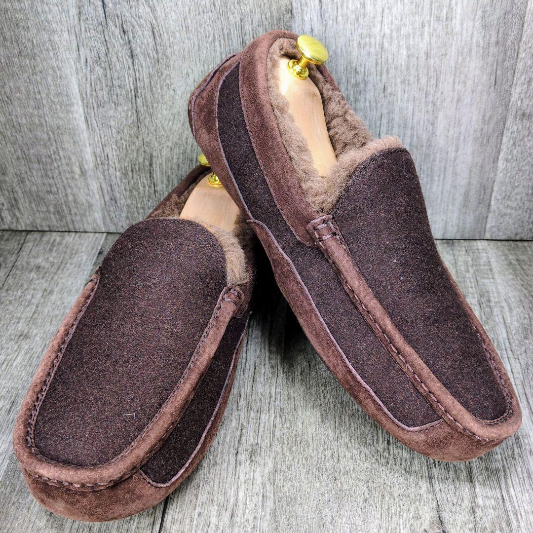 UGG 27.0cm モカシン ウール調 テキスタイル ブラウン Z004