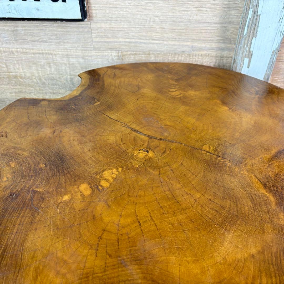 オールドチーク天然無垢材木製創作極太サイドテーブル L（直径54