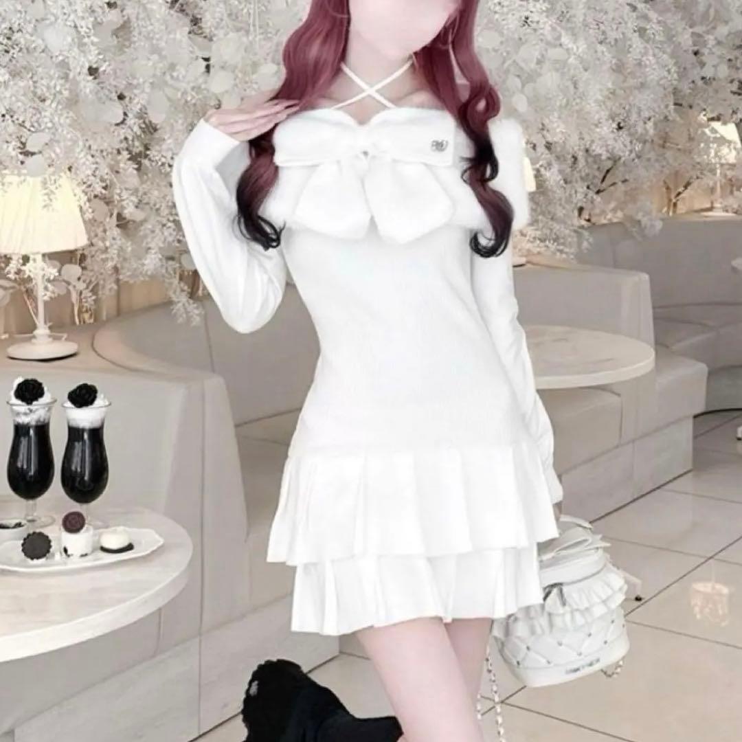 HONEY MEW ビッグリボンクロスオフショルワンピ LIP SERVICE（リップサービス）｜ リボンオフショルバイカラー