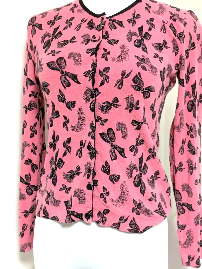 アンナモリナーリ リボン柄 長袖カーディガン レーヨン ピンク Mサイズ INGNI（イング） カーディガン リボン柄パターンメッシュニット