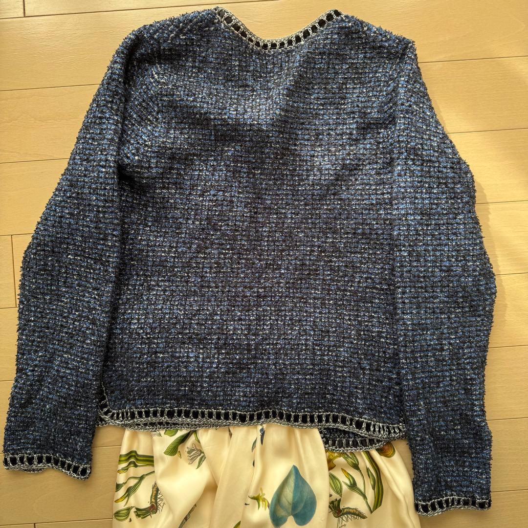 ルルウィルビー 金ボタン ツイード ニット ノーカラー ジャケット