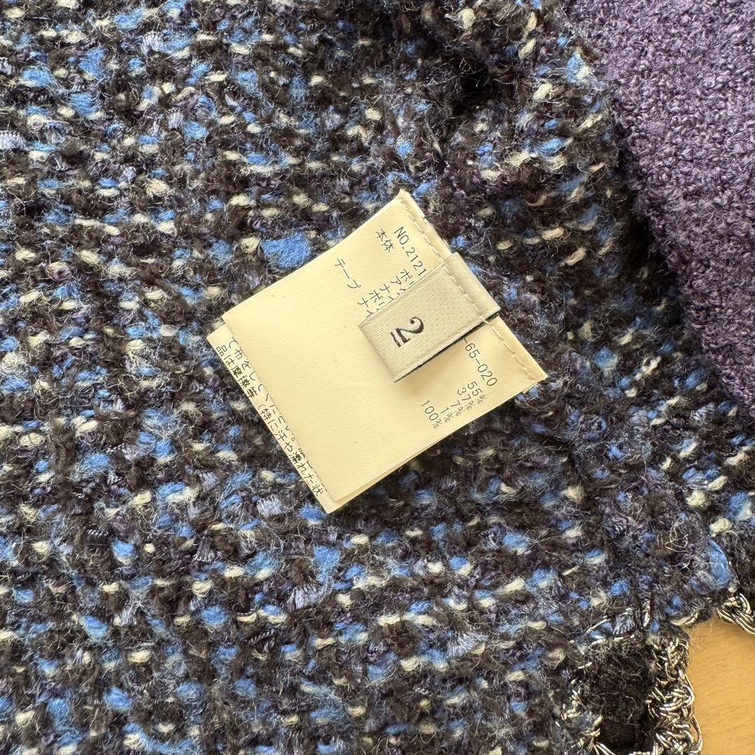 ルルウィルビー 金ボタン ツイード ニット ノーカラー ジャケット