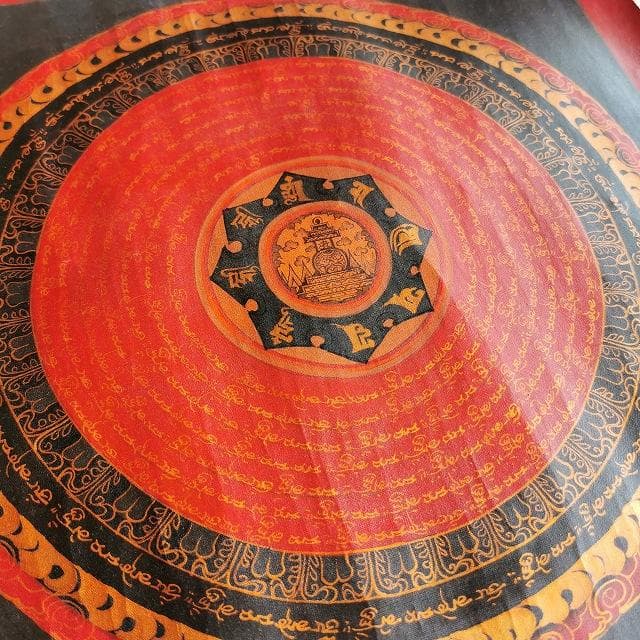 オンマニペメフム マントラ 曼荼羅 ストゥーパ ： タンカ 仏画（額縁