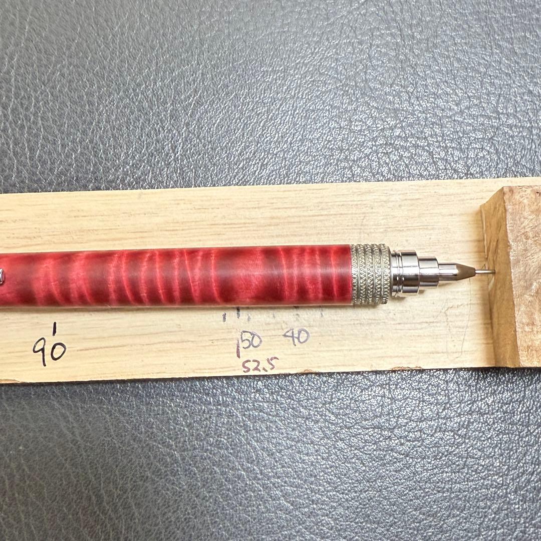 175栃縮杢スタビ 木製シャーペン 最強低重心ローレット ステンレス 溝つき